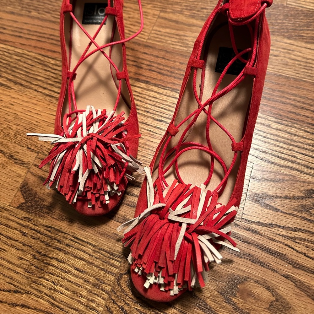 Fun red and white Italian suede shoes. Size 39.